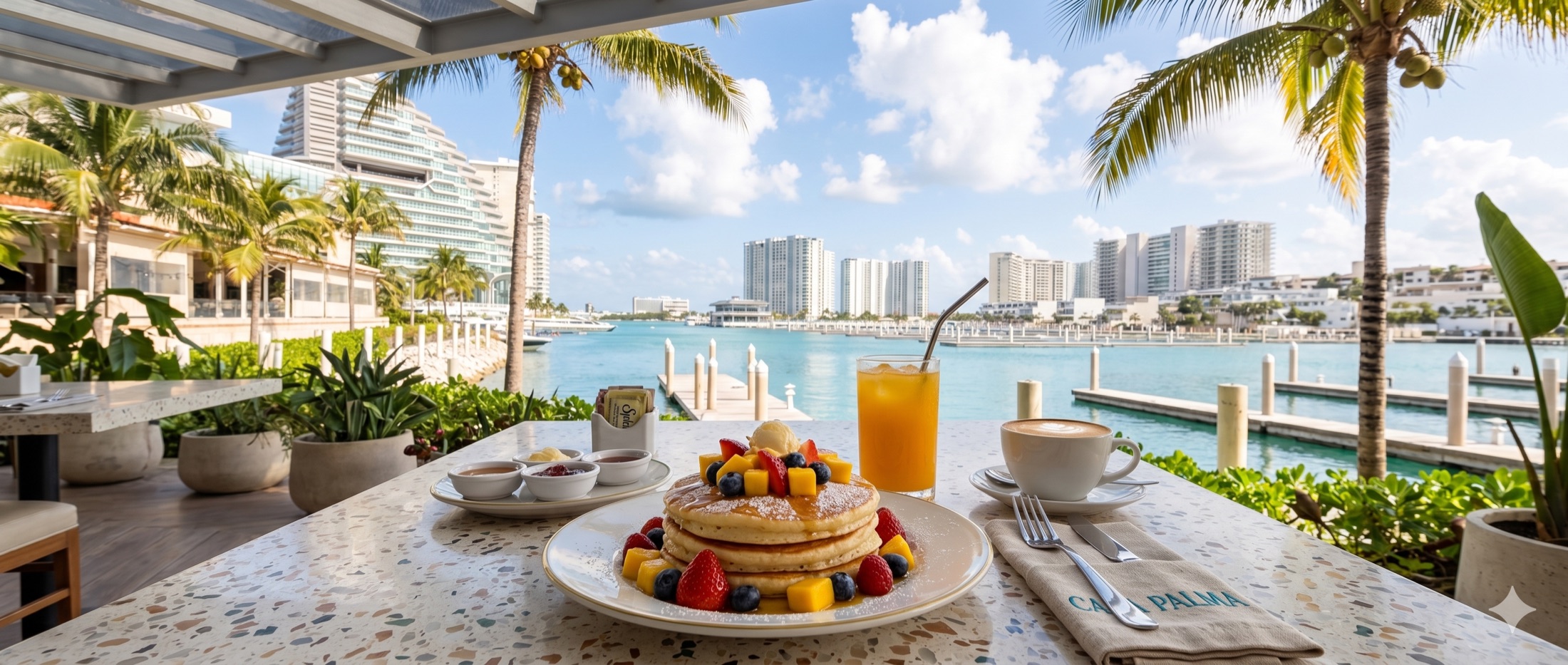 Terraza de Casa Palma con vista a Marina Puerto Cancún